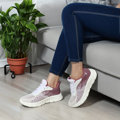 Women Mesh Flyknit Technology Lace-Up Sports Shoes