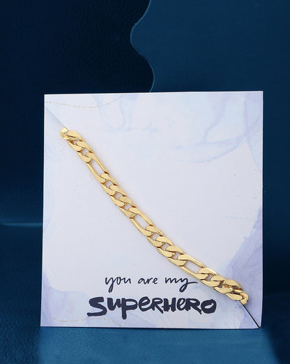 Men 18kt Gold Plated Link Figaro Bracelet with Gift Card