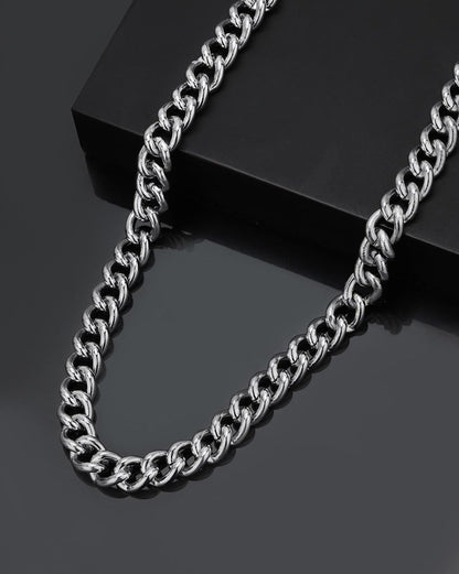 Men Silver Plated Cuban Link Chain Necklace