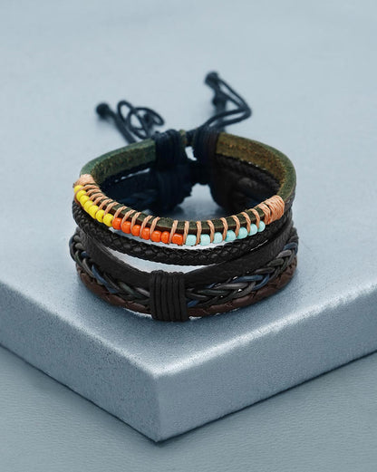 Men Set of 2 Braided Multistrand Adjustable Faux Leather Bracelet