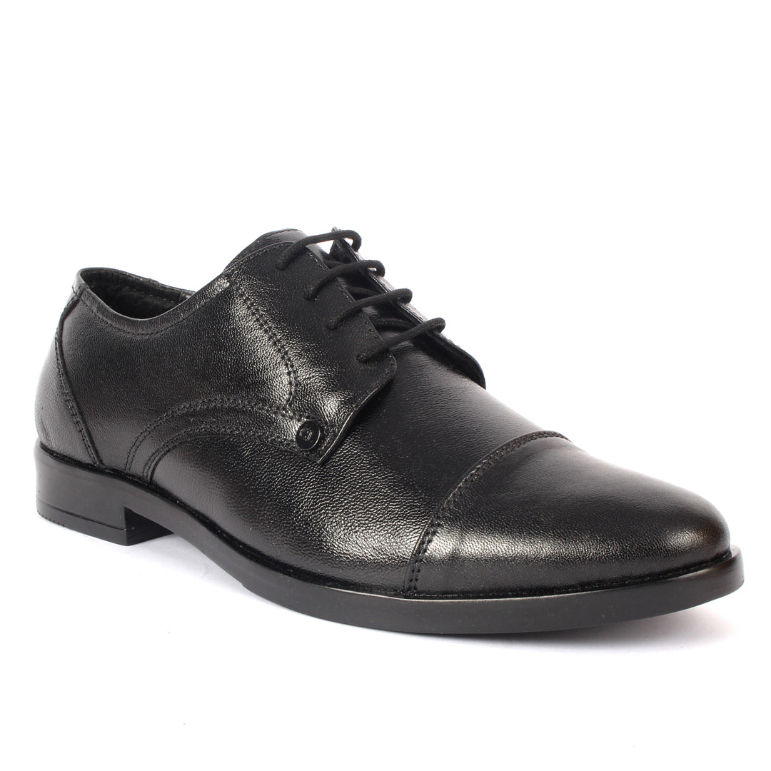 Carlton London Textured Cap-Toe Derby Leather Shoes for Men