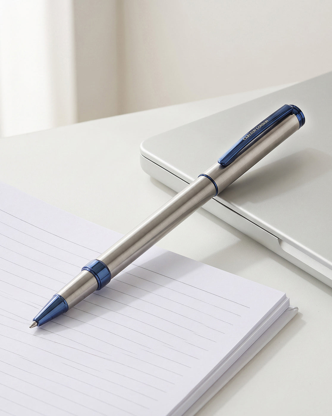 Silver &amp; Blue Toned Executive Writing Sleek Roller Ball Pen with Smooth Ink Flow