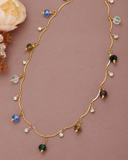 Gold Plated CZ and Crystal Multicolor Charm Necklace