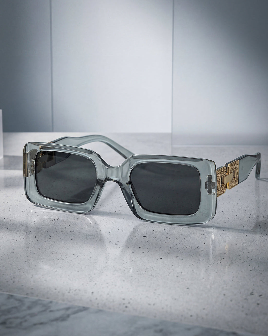 Women Grey & Gold Toned UV Protected Black Lens Square Sunglasses