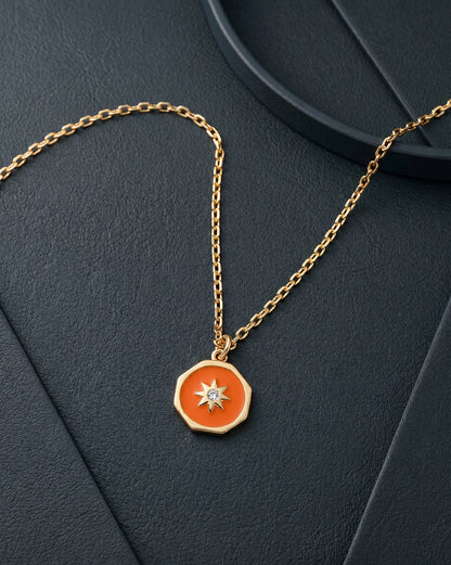 18kt Gold Plated CZ Burst Star Enamel Pendant and Chain Necklace