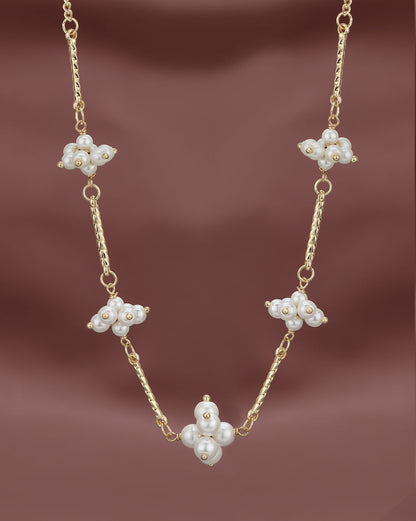 Gold Plated Bar &amp; Pearl Beaded Necklace