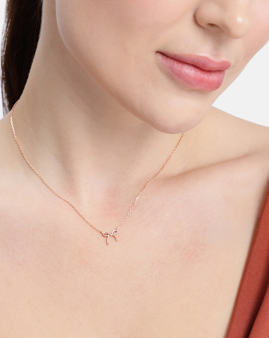 18kt Rose Gold Plated Bow Pendant and Chain