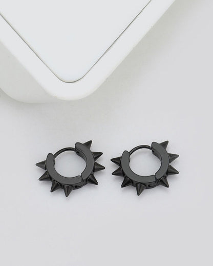 Men Black Toned Spike Hoop Earring