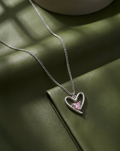 Rhodium Plated Solitaire Heart Pendant and Chain