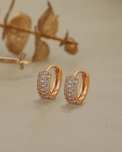 Rose Gold Plated CZ Sparkle Contemporary Huggie Earring