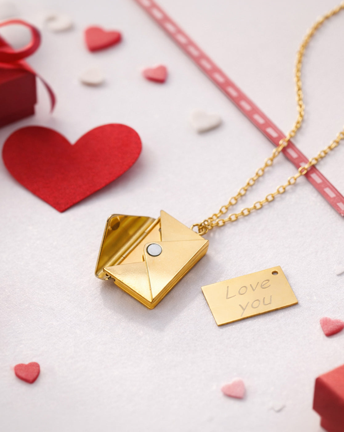 Gold Plated Love Letter Envelope Pendant and Chain
