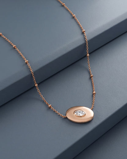 18kt Rose Gold Plated Oval Pendant and Chain