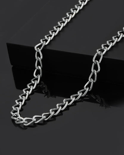Men Silver Plated Elongated Oval Link Chain Necklace