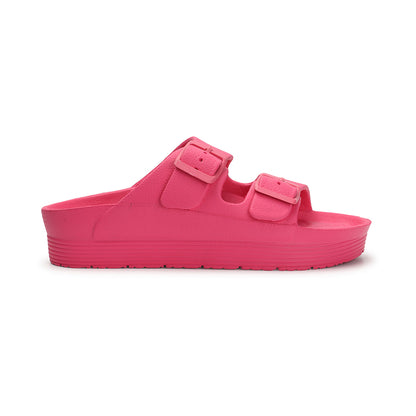 Women Solid Double Buckle Platform Slides