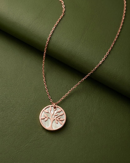 18kt Rose Gold Plated MOP Tree of Life Pendant and Chain