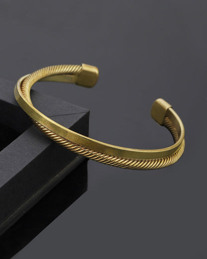 Men Gold Plated Double layer Cuff Bracelet