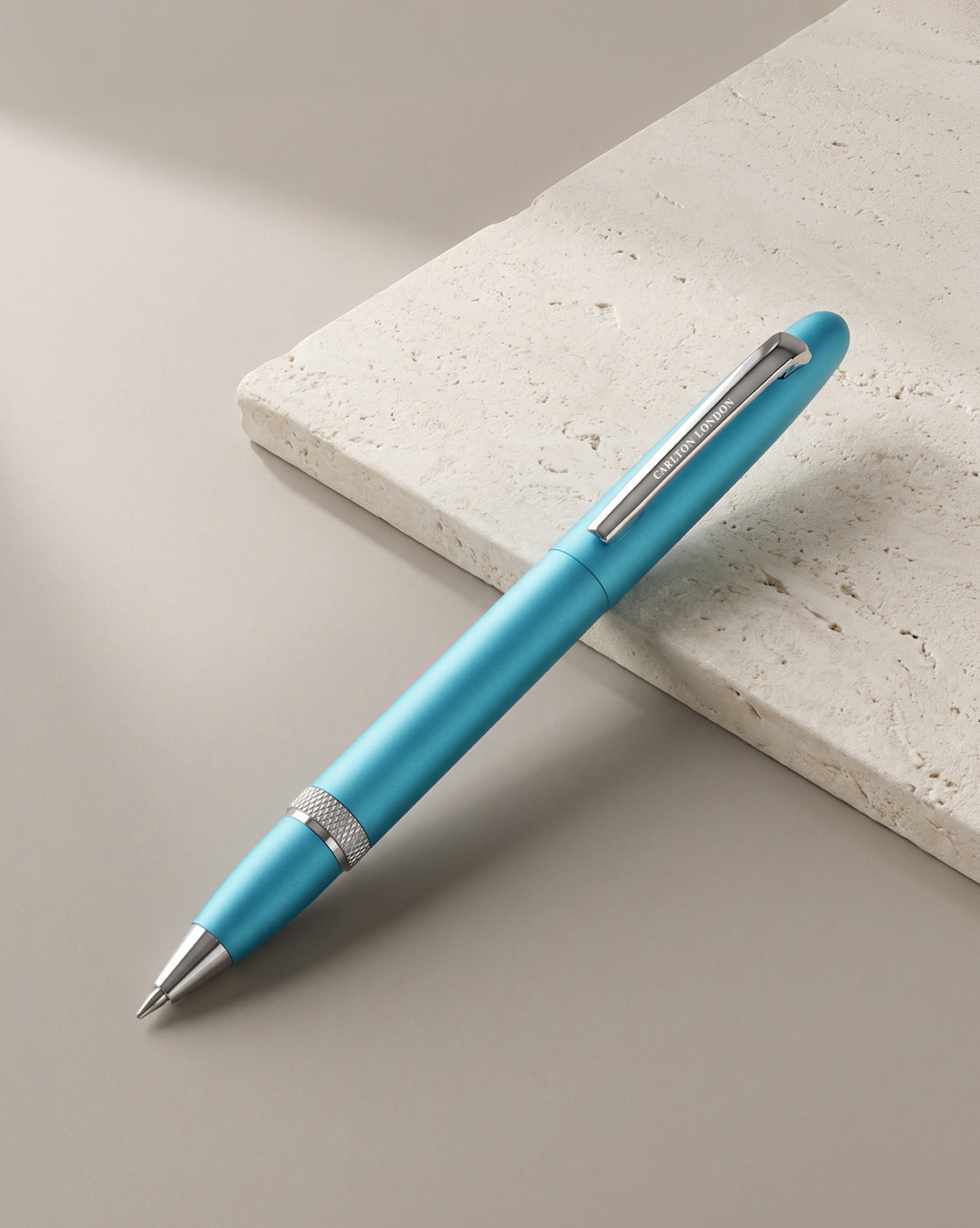 Sky Blue &amp; Silver Toned Elegant Executive Writing Roller Ball Pen with Fine Tip and Megnetic Cap