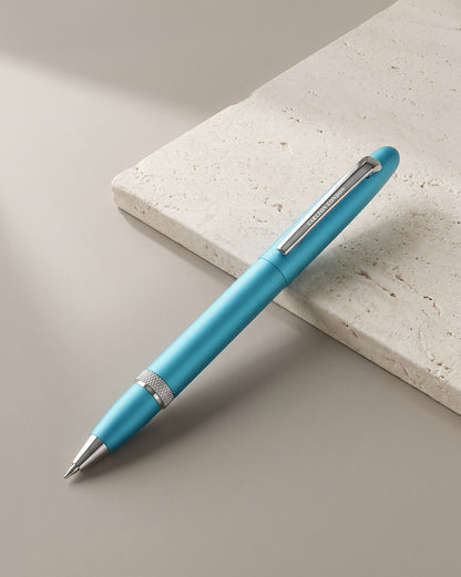 Sky Blue &amp; Silver Toned Elegant Executive Writing Roller Ball Pen with Fine Tip and Megnetic Cap