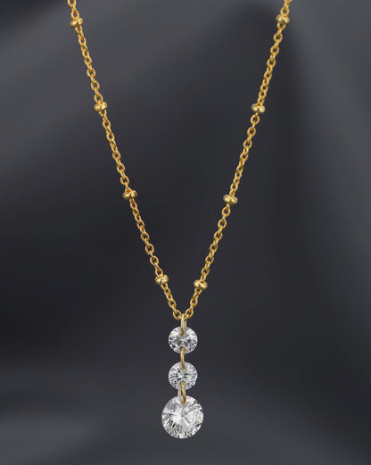 18KT Gold Plated Graduated Solitaire Drop Necklace with Fancy Chain