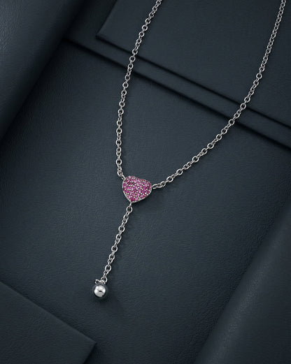 Rhodium Plated Ruby Red Heart Y-Necklace Lariat
