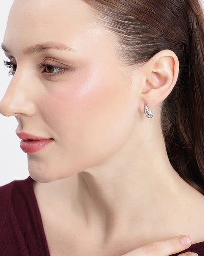 Rhodium Plated Seashell Mini Stud Earring