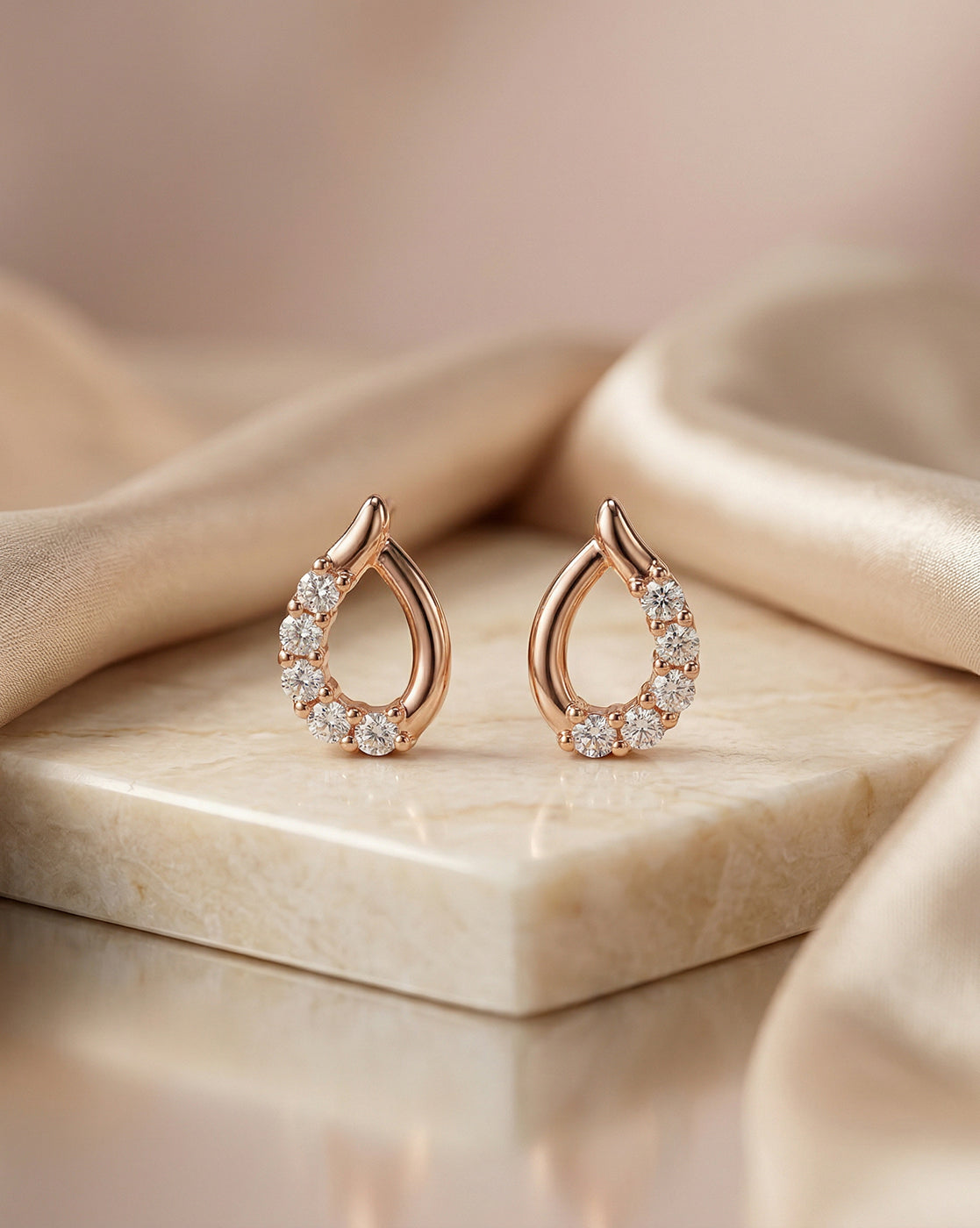 925 Sterling Silver 18kt Rose Gold Plated CZ Teardrop Petite Stud Earring