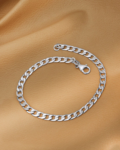 Men Rhodium Plated Link Curb Bracelet