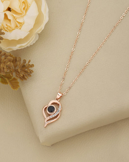 Rose Gold Plated CZ Studded Heart Pendant and Chain