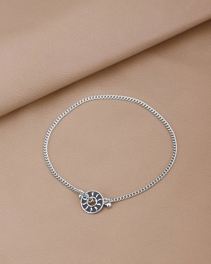 Men Rhodium Plated Black Enamel Toggle Chain Bracelet