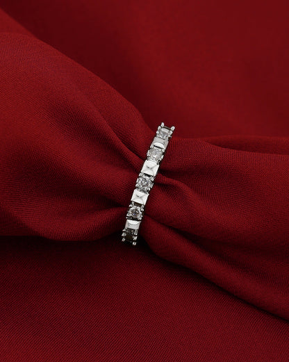 Silver Plated Sleek Cubic Zirconia Accent Band Adjustable Ring