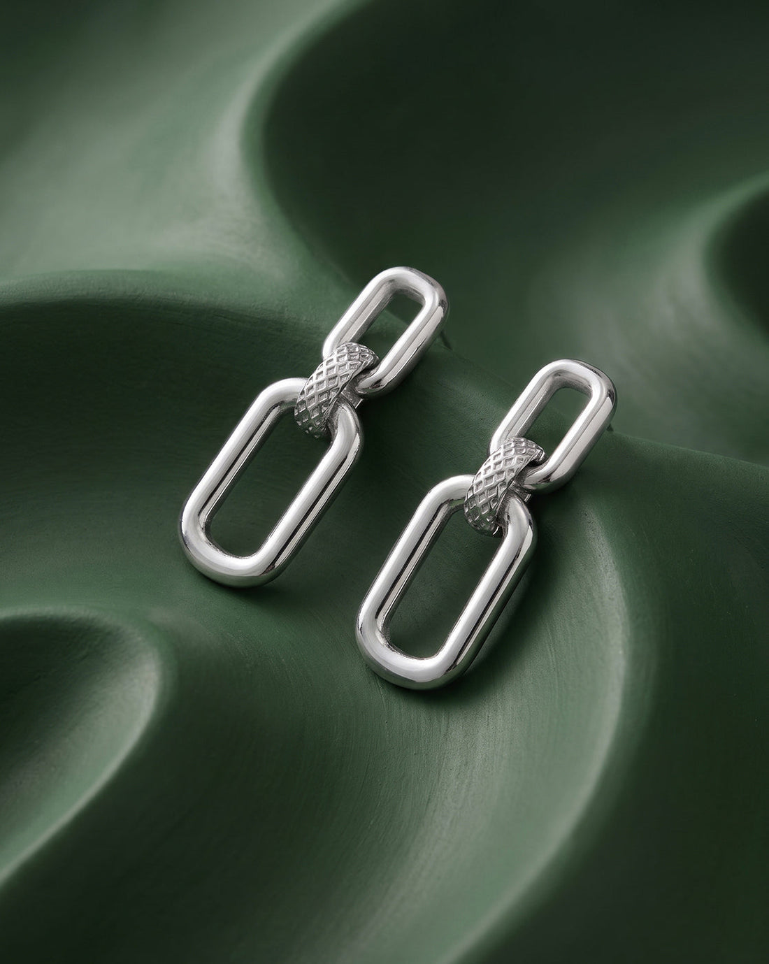 Rhodium Plated Interlocking Drop Earring