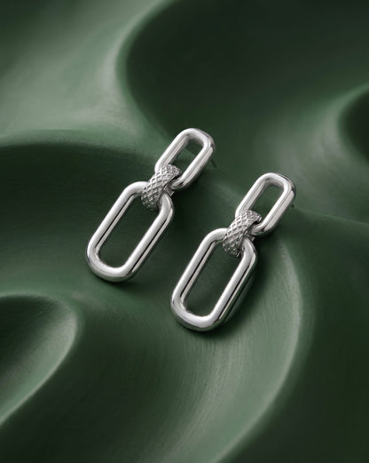 Rhodium Plated Interlocking Drop Earring