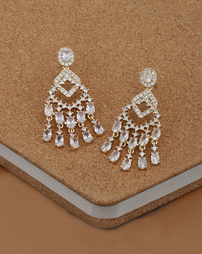Premium Gold Plated CZ Studded Chandelier Drop Earring