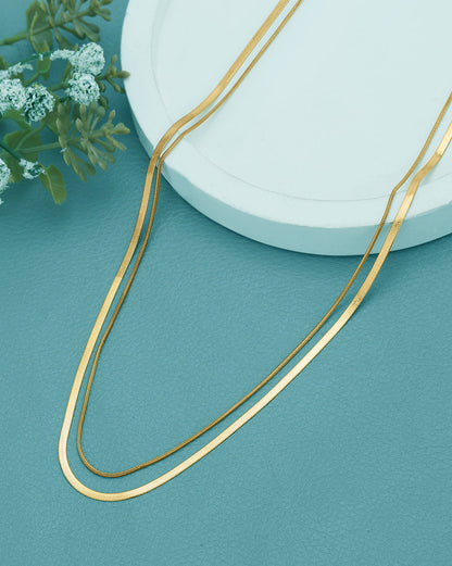 Set of 2 Gold Plated Stainless Steel Snake Layer Chain Necklace