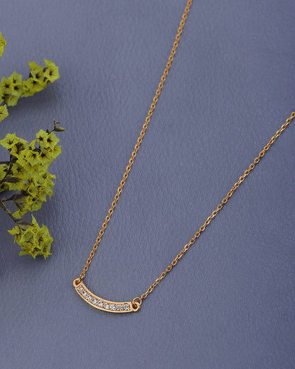 18KT Rose Gold Plated Dainty Curved CZ Studded Bar Necklace