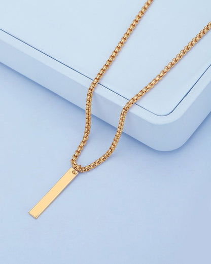Men 18kt Gold Plated Dangling Bar Pendant and Chain