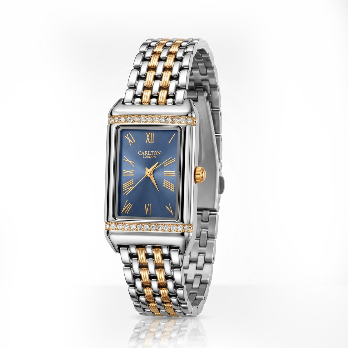 Carlton London Amara Women’s Watch – Sky Blue Rectangle Dial, Metal Strap – CL-AM-SKY