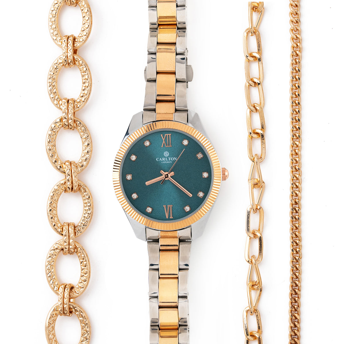 Women Gift Set 4 Of Blue Dial Watch + 3  Bracelets CLPLG076