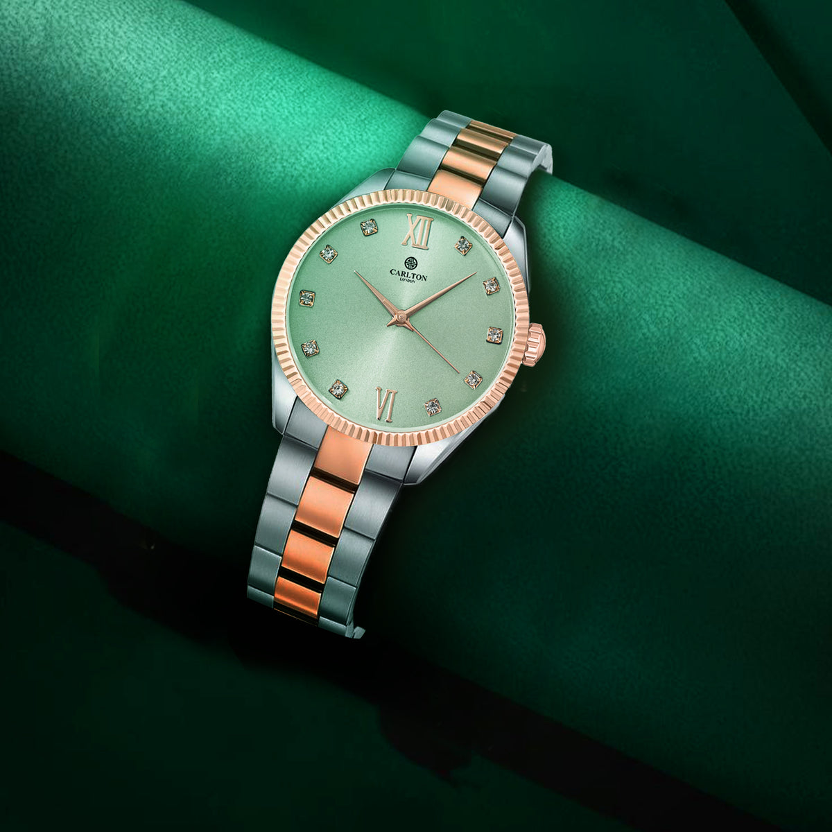 Carlton London Women Rose Gold/Green Stainless Steel Harper Analog Watch - CLBRTGRN