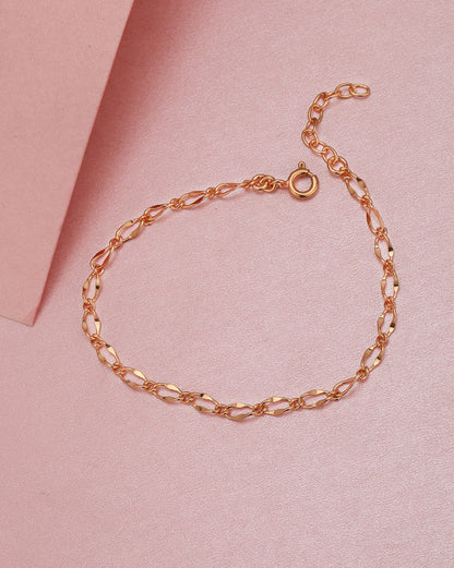 18kt Rose Gold Plated Textured Link Chain Adjustable  Bracelet