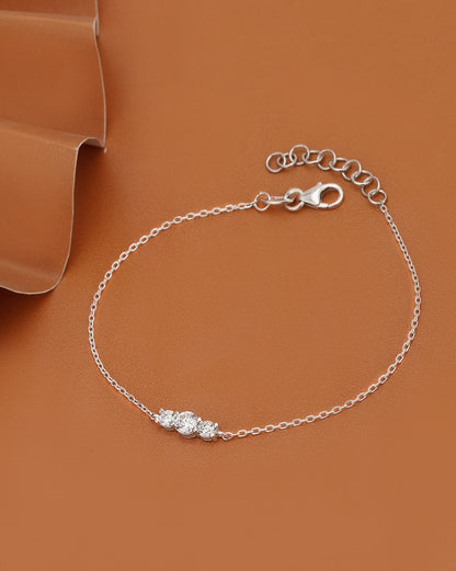 Rhodium-Plated Dainty White Solitaire Elegant Chain Adjustable Bracelet