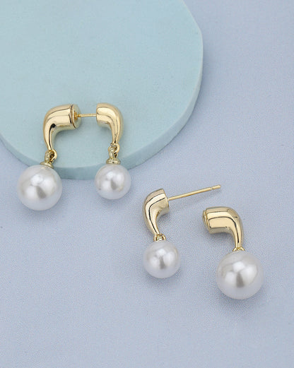 Gold Plated Modern Front-Back Jacket Pearl Earring