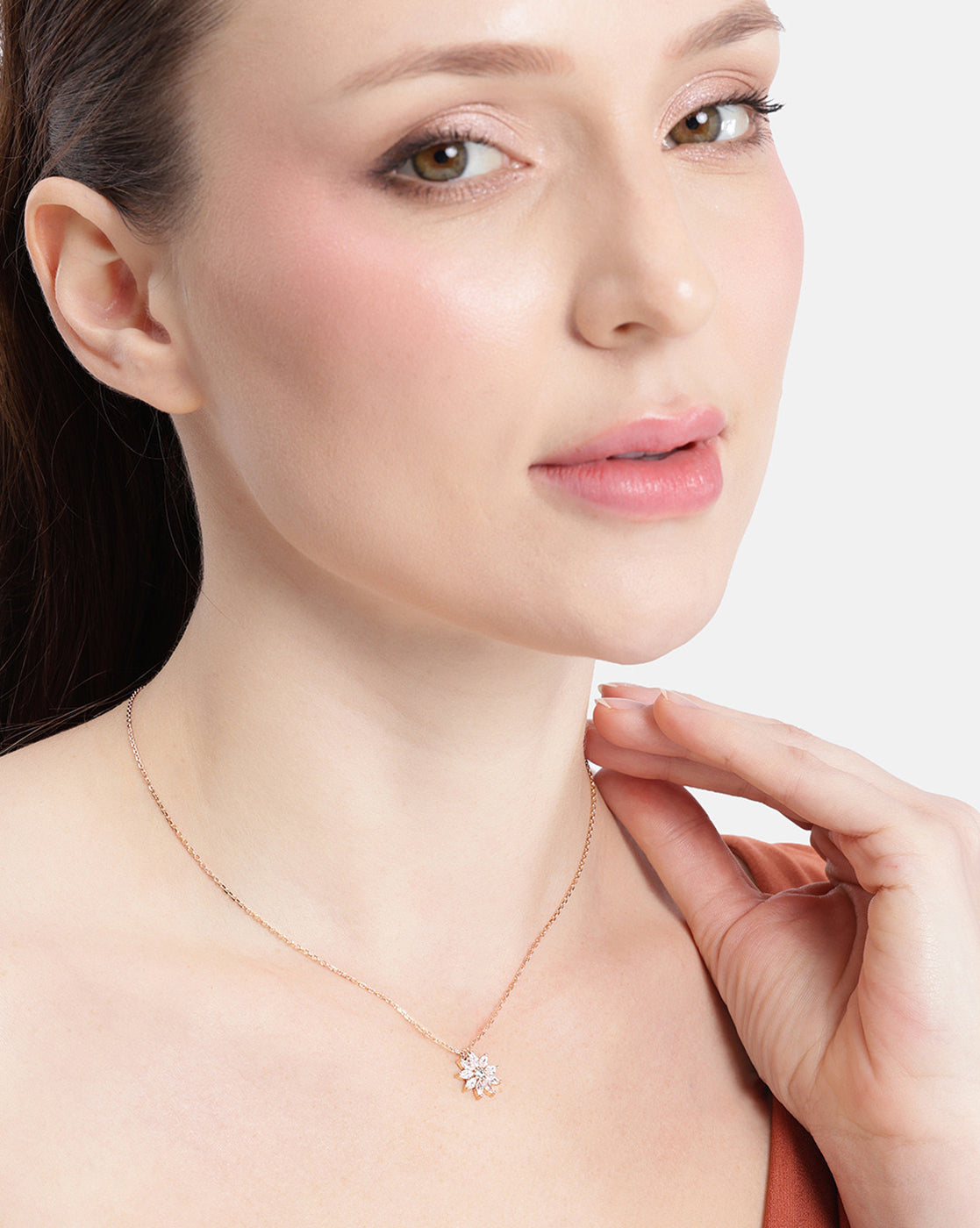 18kt Rose Gold Plated CZ Floral Pendant and Chain