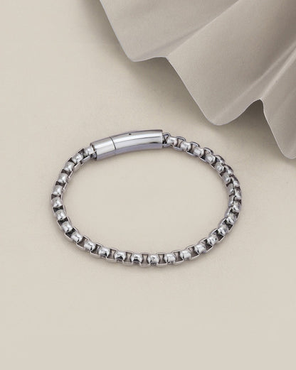 Men Silver Plated Rolo Square Chain Link Bracelet