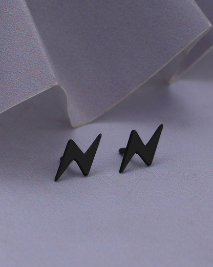 Men Black Toned Lightning Bolt Stud