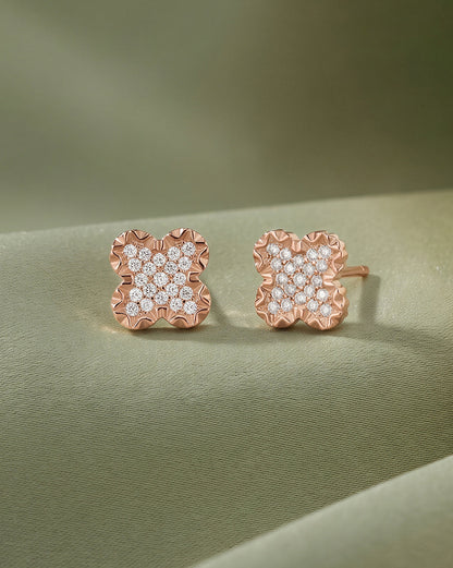 925 Sterling Silver with 18kt Rose Gold Plated CZ Four-Clover Dainty Stud Earring