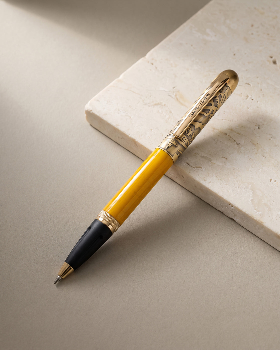 Yellow &amp; Black Toned Bold Everyday Writing Pen with Smooth Ink-Fine Tip and Magnetic Engraved Gold Cap