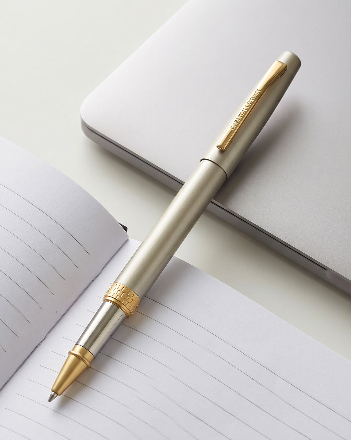 Grey and Gold Toned Elegant Executive Writing Roller Pen with Clip