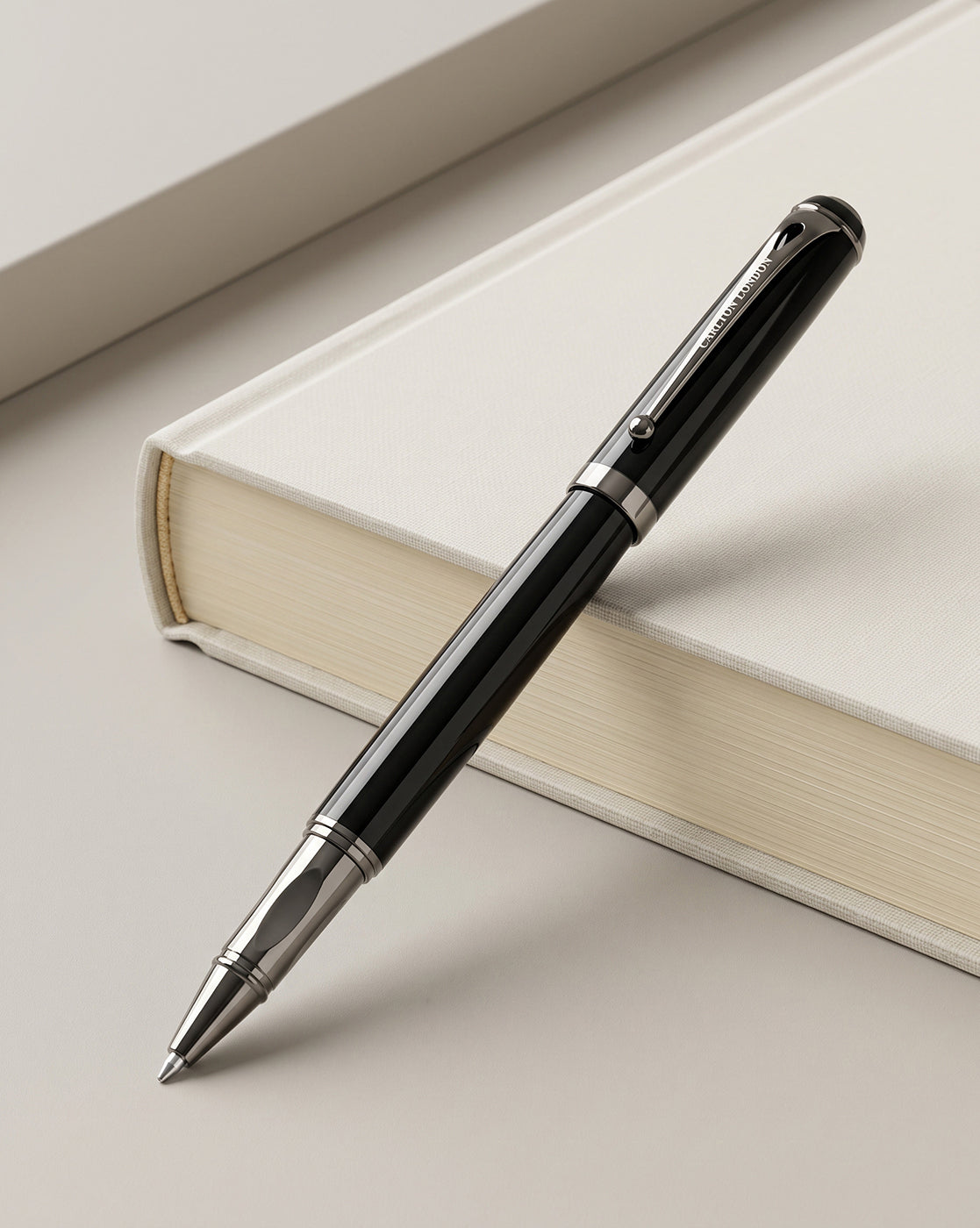 Black and Silver Toned Executive Luxury Writing Roller Ball Pen with Clip and Smooth Ink Flow