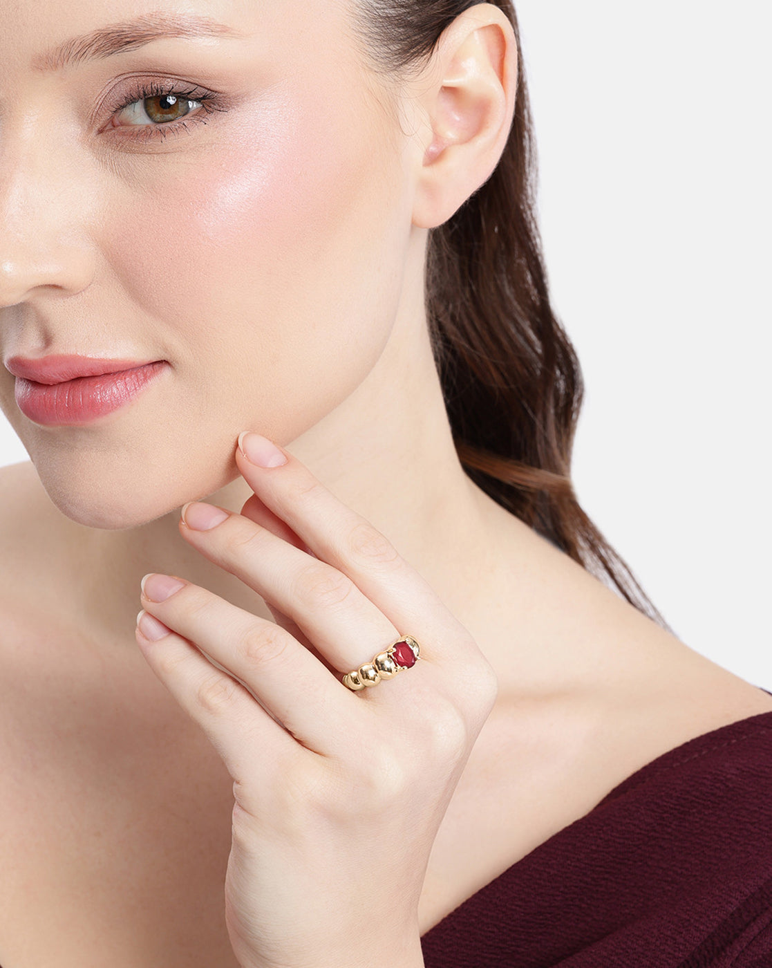 18kt Gold Plated Red Ruby Stone Adjustable Ring